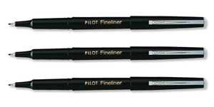 Pilot Fineliner Pen Medium 1.2mm Tip 0.4mm Line Black Ref SWPPF01 [Pack 12]