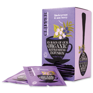 Clipper Organic Blackcurrant and Acai Berry Tea Fairtrade Caffeine-free Teabags Ref A07615 [Pack 25]