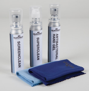Durable Travel Pack Triple Antibacterial Surface Cleaner Hand Gel Screenclean Microfibre Cloths Ref 5835