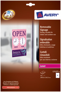 Avery Outdoor Signage Removable Self-Cling 2 per Sheet 199.6x143.5mm Ref L7123-8 [16 labels]