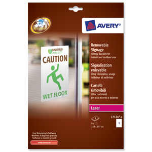 Avery Outdoor Signage Removable Self-Cling 1 per Sheet 210x297mm Ref L7124-8 [8 labels]