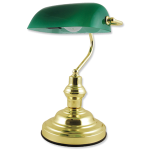Searchlight Electric Advocate Bankers Desk Lamp 60W 15 Inch High Brass/Green Ref L959