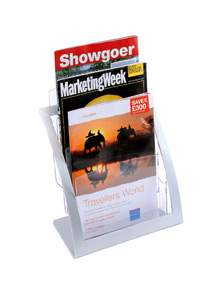 Literature Holder Counter Top Three Tiered Clear Pockets for Leaflets Silver Finish