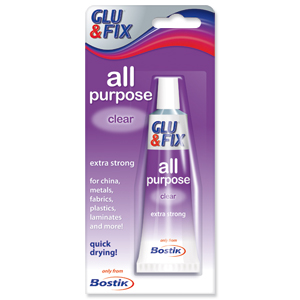 Bostik Glu & Fix All Purpose Adhesive Extra Strong Quick Drying 50ml Clear Ref 80208 [Pack 6]
