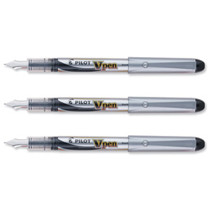 Pilot V4W Fountain Pen Disposable Silver Barrel Steel Nib Black Ref 633101201 [Pack 12]