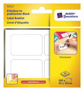 Avery Multipurpose Labels Pad Permanent 45x30mm White Ref 5052 [75 Labels]
