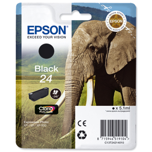 Epson 24 Inkjet Cartridge Capacity 5.1ml Page Life 240pp Black Ref T24214010