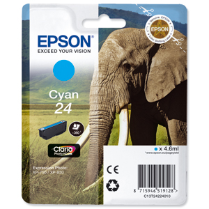 Epson 24 Inkjet Cartridge Capacity 4.6ml Page Life 360pp Cyan Ref T24224010