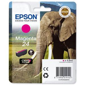 Epson 24 Inkjet Cartridge Capacity 4.6ml Page Life 360pp Magenta Ref T24234010 Ident: 802E