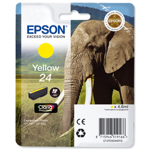 Epson 24 Inkjet Cartridge Capacity 4.6ml Page Life 360pp Yellow Ref T24244010