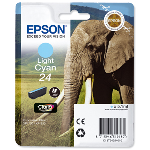 Epson 24 Inkjet Cartridge Capacity 5.1ml Page Life 360pp Light Cyan Ref T24254010 Ident: 802E