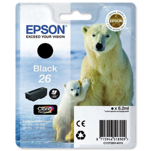 Epson T2601 26 Inkjet Cartridge Polar Bear Capacity 6.2ml Black Ref C13T26014010 Ident: 802G