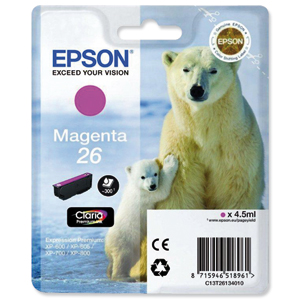 Epson T2613 26 Inkjet Cartridge Polar Bear Capacity 4.5ml Magenta Ref C13T26134010 Ident: 802G