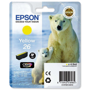 Epson 26 Inkjet Cartridge Polar Bear Capacity 4.5ml Yellow Ref C13T26144010 Ident: 802G
