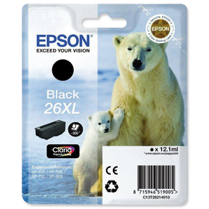 Epson 26XL Inkjet Cartridge Polar Bear Capacity 12.2ml Black Ref C13T26214010 Ident: 802H