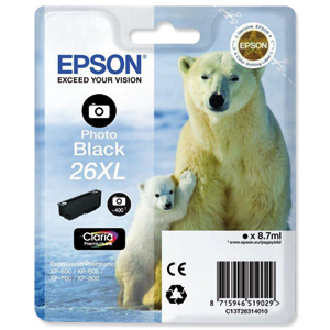 Epson 26XL Inkjet Cartridge Polar Bear Capacity 8.7ml Photo Black Ref C13T26314010 Ident: 802H