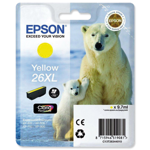 Epson 26XL Inkjet Cartridge Polar Bear Capacity 9.7ml Yellow Ref C13T26344010 Ident: 802H