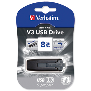 Verbatim V3 USB 3.0 Drive Black 8GB Ref 49171