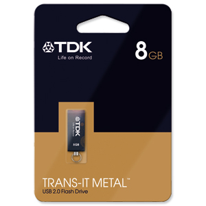 TDK Trans-it Metal Flash Drive 8GB USB 2.0 Black Ref t78659