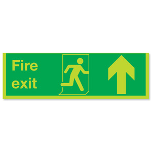 Stewart Superior Fire Exit Sign Man and Arrow Straight Up 450x150mm Self-adhesive Vinyl Ref SP129SAV