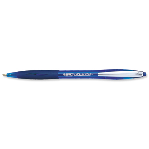 Bic Atlantis Premium Ball Pen Retractable Rubber Grip 1.0mm Blue Ref 902132 [Pack 12]