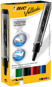 Bic Velleda Whiteboard Marker Liquid Ink Assorted 902099 [Pack 4]