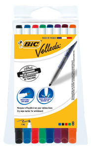 Bic Velleda Drywipe Marker 1721 Bullet Tip 1.5mm Line Assorted Ref 1199005728 [Pouch 8]