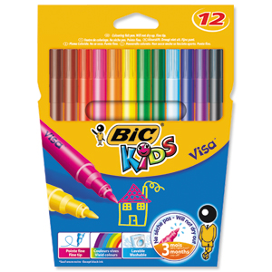 Bic Kids Visa Felt Tip Pens Washable Fine Tip Assorted Ref 888695 [Pack 12]