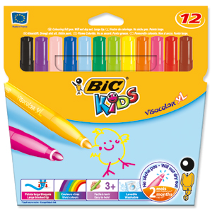 Bic Kids Visa XL Felt Tip Pens Washable Broad Tip Assorted Ref 829007 [Pack 12]