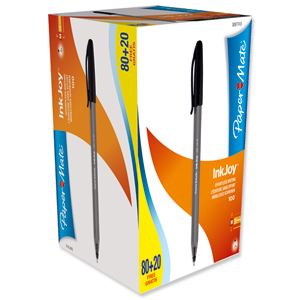 Paper Mate InkJoy 100 Ball Pen 1.0mm Tip Black S0977410 [Pack 80 plus 20 FREE]