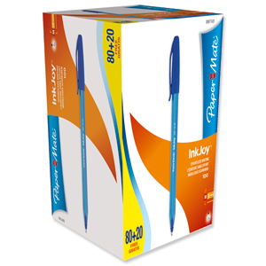 Paper Mate InkJoy 100 Ball Pen 1.0mm Tip Blue S0977420 [Pack 80 plus 20 FREE]