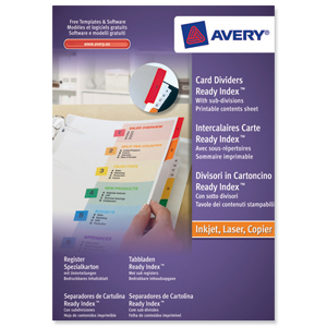Avery ReadyIndex Dividers L7411-10 A4 Plus 1-10 Numeric Assorted Colours Ref 05065501
