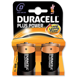 Duracell Plus Power Battery Alkaline 1.5V D Ref 81275443 [Pack 2]