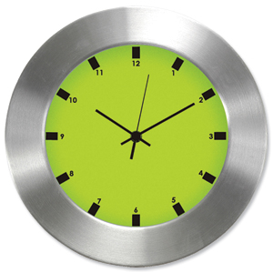 GLO Aluminium Wall Clock Green Face 310mm Diameter