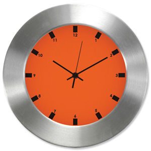 GLO Aluminium Wall Clock Orange Face 310mm Diameter