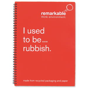 Remarkable Recycled Packaging Notepad Wirebound 80gsm Ruled 100pp A4 Red [Pack 5]