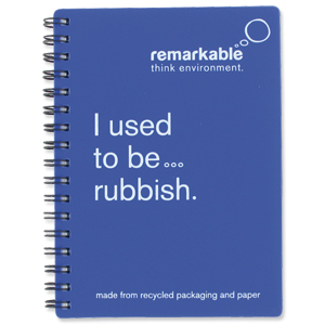 Remarkable Recycled Packaging Notepad Wirebound 80gsm Ruled 100pp A6 Blue [Pack 5]