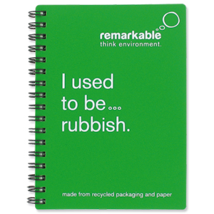 Remarkable Recycled Packaging Notepad Wirebound 80gsm Ruled 100pp A6 Green [Pack 5]