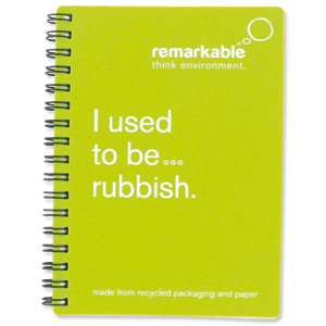 Remarkable Recycled Packaging Notepad Wirebound 80gsm Ruled 100pp A6 Lime Green [Pack 5]