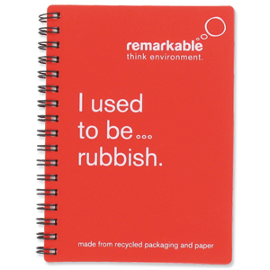 Remarkable Recycled Packaging Notepad Wirebound 80gsm Ruled 100pp A6 Red [Pack 5]