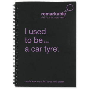 Remarkable Recycled Tyre Notepad Wirebound 80gsm Ruled 100pp A5 Pink [Pack 5]