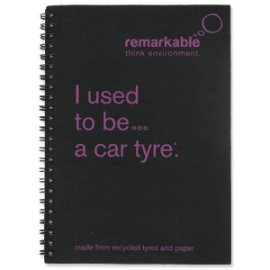 Remarkable Recycled Tyre Notepad Wirebound 80gsm Ruled 100pp A5 Purple [Pack 5]