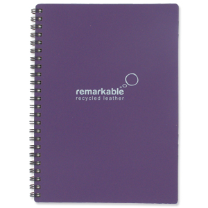 Remarkable Recycled Leather Notepad Wirebound 80gsm Ruled 100pp A5 Purple [Pack 5]