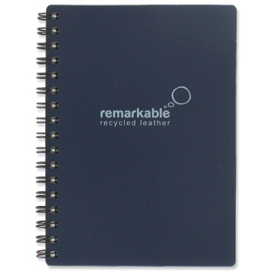 Remarkable Recycled Leather Notepad Wirebound 80gsm Plain 100pp A6 Blue [Pack 5]