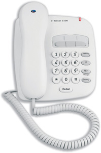 BT Decor 1100 Telephone 3 One-touch 10 Speed-dial Memories White Ref DEC1100