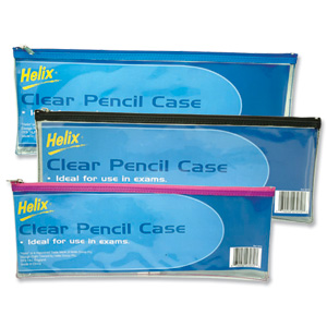 Helix Pencil Case PVC Coloured Zip 330x125mm Clear with Assorted Zips Ref M78040
