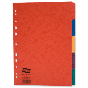 Europa Subject Dividers Pressboard 300 micron Europunched 5 Part A4 Assorted Ref 4801Z [Pack 25]