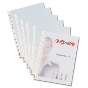 Esselte Standard Pocket Heavyweight Polypropylene Multipunched Top-opening A4 Clear Ref 23753 [Pack 100]