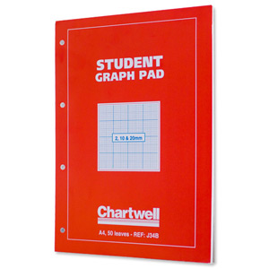 Student Graph Pad 70gsm 2mm 10mm 20mm Grid 50 Sheets A4 Red Cover [Pack 10]