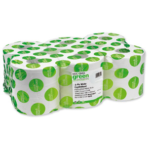 Maxima Green Centre-feed Hand Towel Roll 2-Ply 150m White Ref VMAX4695 [Pack 6]